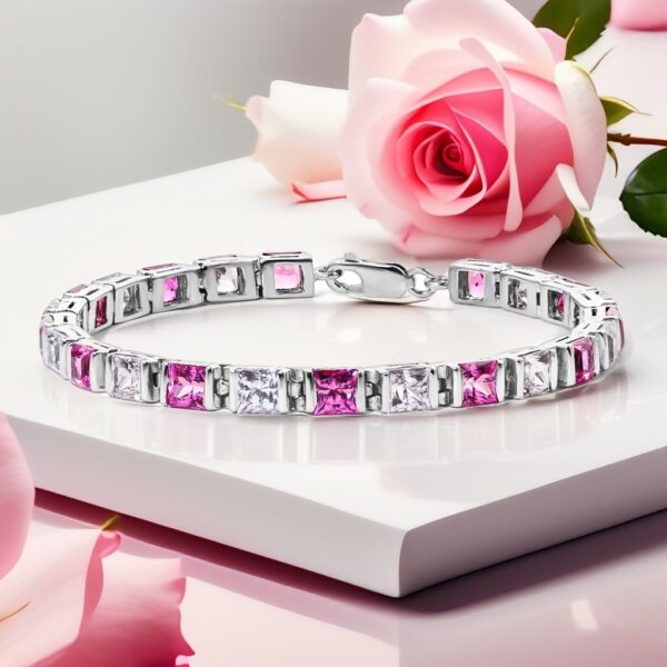 Royal Crown  Princess-Cut Sapphire Tennis Bracelet in Sterling Silver