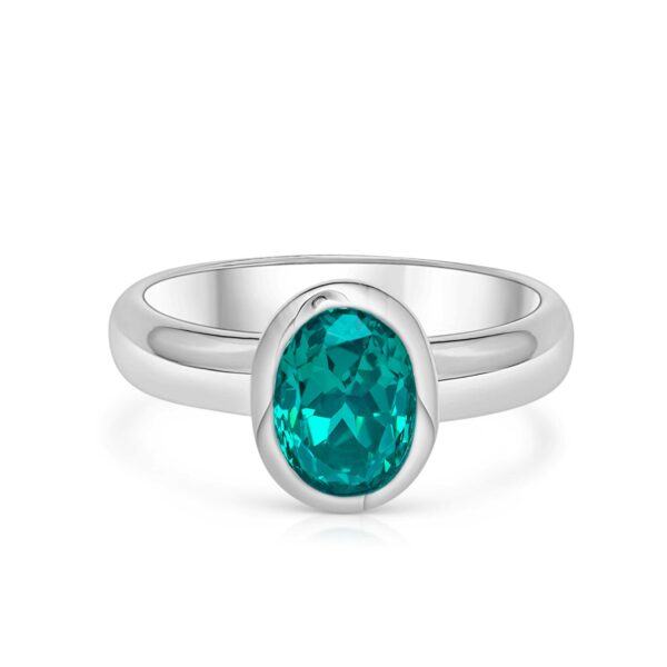 Azure Radiance  Lab-Created Paraíba Oval Ring in Rhodium-Plated Sterling Silver