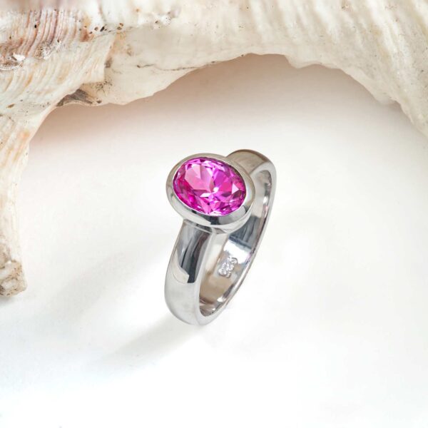 Blush Royale  Lab-Created Pink Sapphire Oval Ring in Rhodium-Plated Sterling Silver