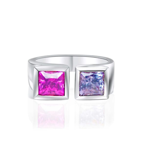 Blush Fusion  Double Princess Pink Sapphire Open Ring in Rhodium-Plated Sterling Silver