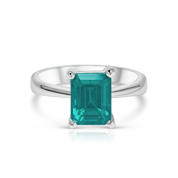 Ocean Regent  Emerald-Cut Lab Paraíba Ring in Rhodium-Plated Sterling Silver