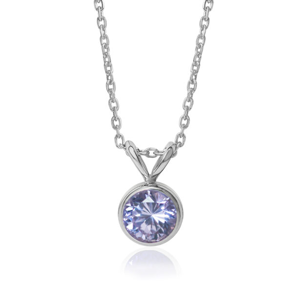 Lavender Glow Lab Lavender Sapphire Solitaire Pendant in Rhodium-Plated Sterling Silver