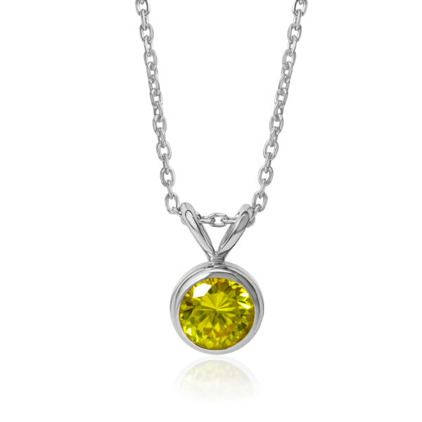 Golden Charm  Lab Yellow Sapphire Solitaire Pendant in Rhodium-Plated Sterling Silver