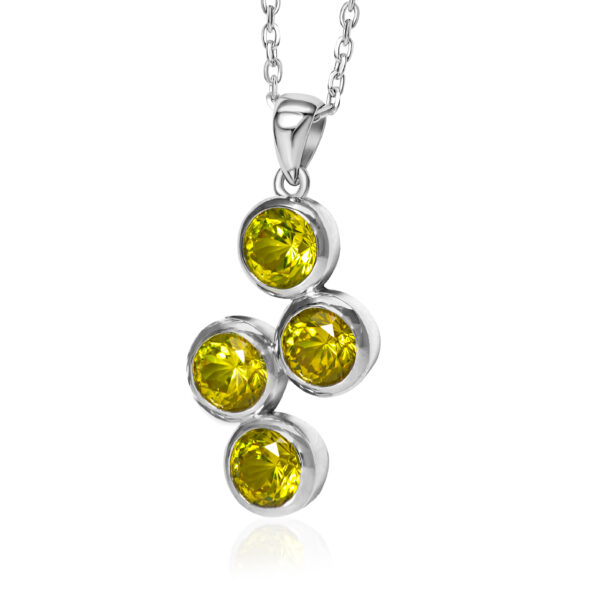 Golden Quartet  Lab Yellow Sapphire Pendant in Rhodium-Plated Sterling Silver