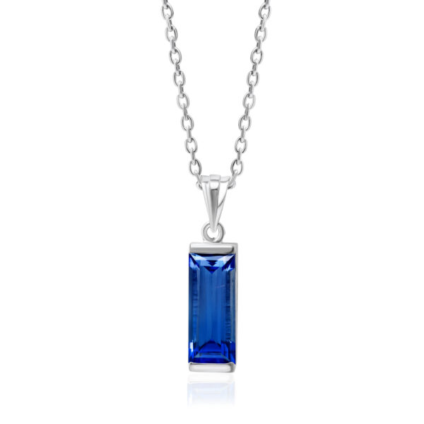 Midnight Line  Baguette-Cut Blue Sapphire Pendant in Rhodium-Plated Sterling Silver