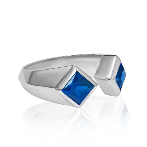Royal Edge  Double Princess Blue Sapphire Open Ring in Rhodium-Plated Sterling Silver