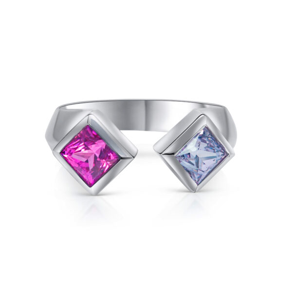 Blush Contrast  Dual Princess Pink Sapphire Ring in Rhodium-Plated Sterling Silver