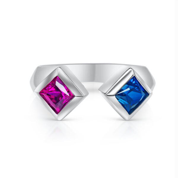 Royal Fusion  Sapphire & Ruby Double Princess Open Ring in Rhodium-Plated Sterling Silver