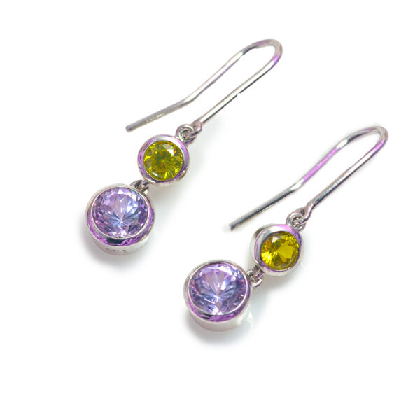 Sunset Bloom  Yellow & Lavender Sapphire Drop Earrings in Rhodium-Plated Sterling Silver