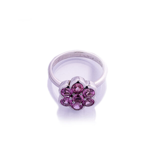 Blush Symphony  Seven-Stone Pink Sapphire Cocktail Ring in Rhodium-Plated Sterling Silver