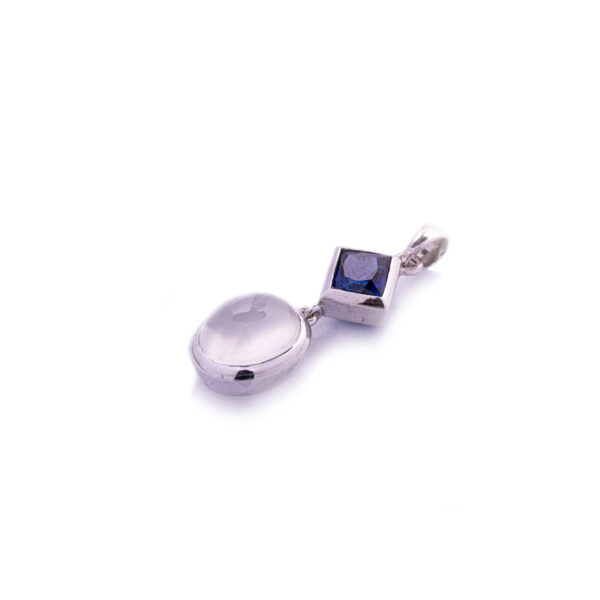Luna Flame  Ruby & Cat’s Eye Moonstone Pendant in Rhodium-Plated Sterling Silver