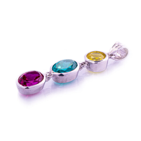 Trinity Radiance  Ruby, Paraíba & Yellow Sapphire Drop Pendant in Rhodium-Plated Sterling Silver