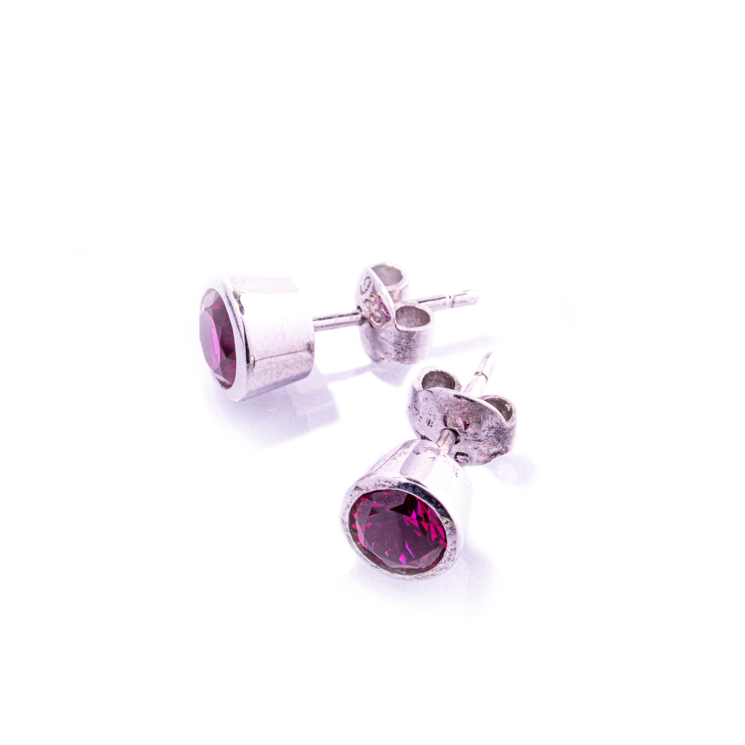 Crimson Classic Lab-Created Ruby Stud Earrings in Rhodium-Plated Sterling Silver