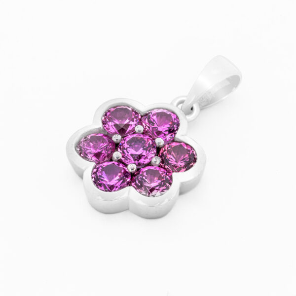 Blush Blossom  Seven-Stone Pink Sapphire Flower Pendant in Rhodium-Plated Sterling Silver