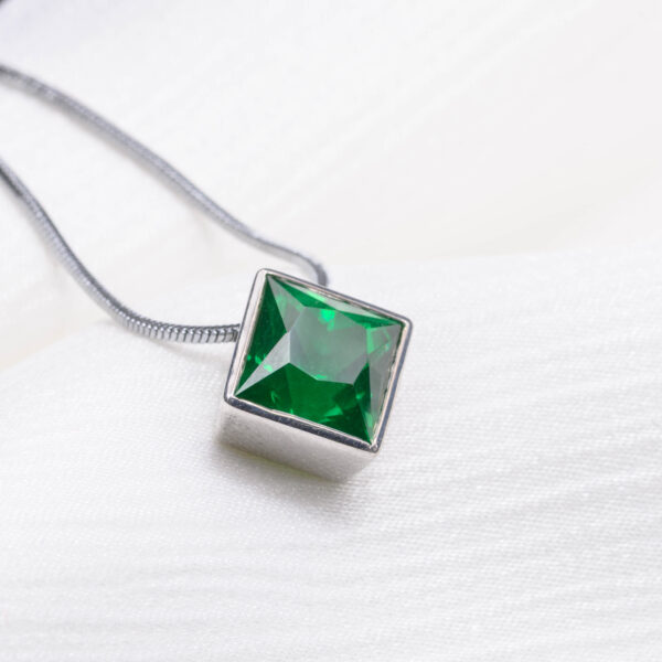 Emerald Sovereign  10 Carat Princess-Cut Lab Emerald Pendant in Rhodium-Plated Sterling Silver