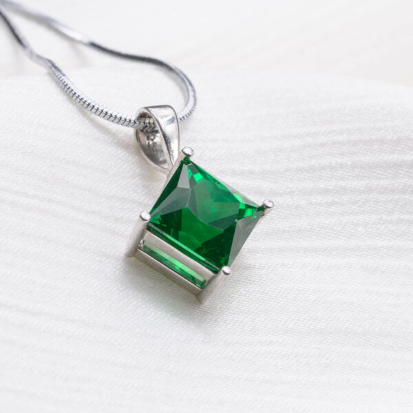 Emerald Prestige  10 Carat Princess-Cut Lab Emerald Hook Pendant in Sterling Silver