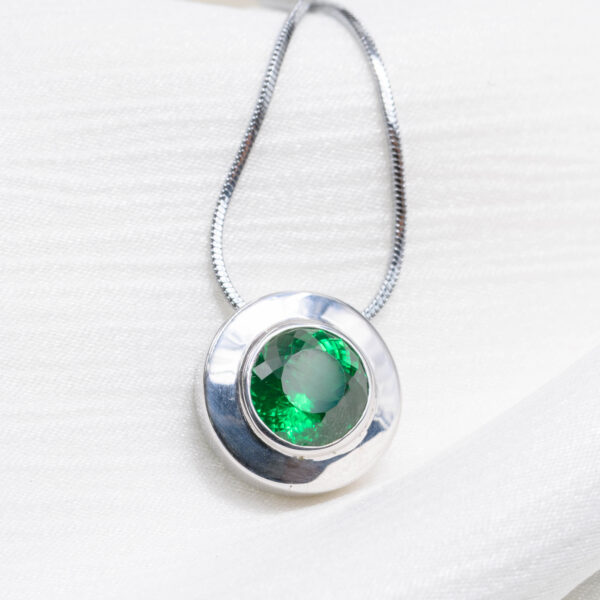 Emerald Horizon  10 Carat Portuguese-Cut Lab Emerald Slide Pendant in Sterling Silver
