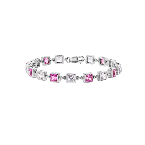 Alternating Pink Ruby and Sapphire SquareCut Bracelet – Sterling Silver