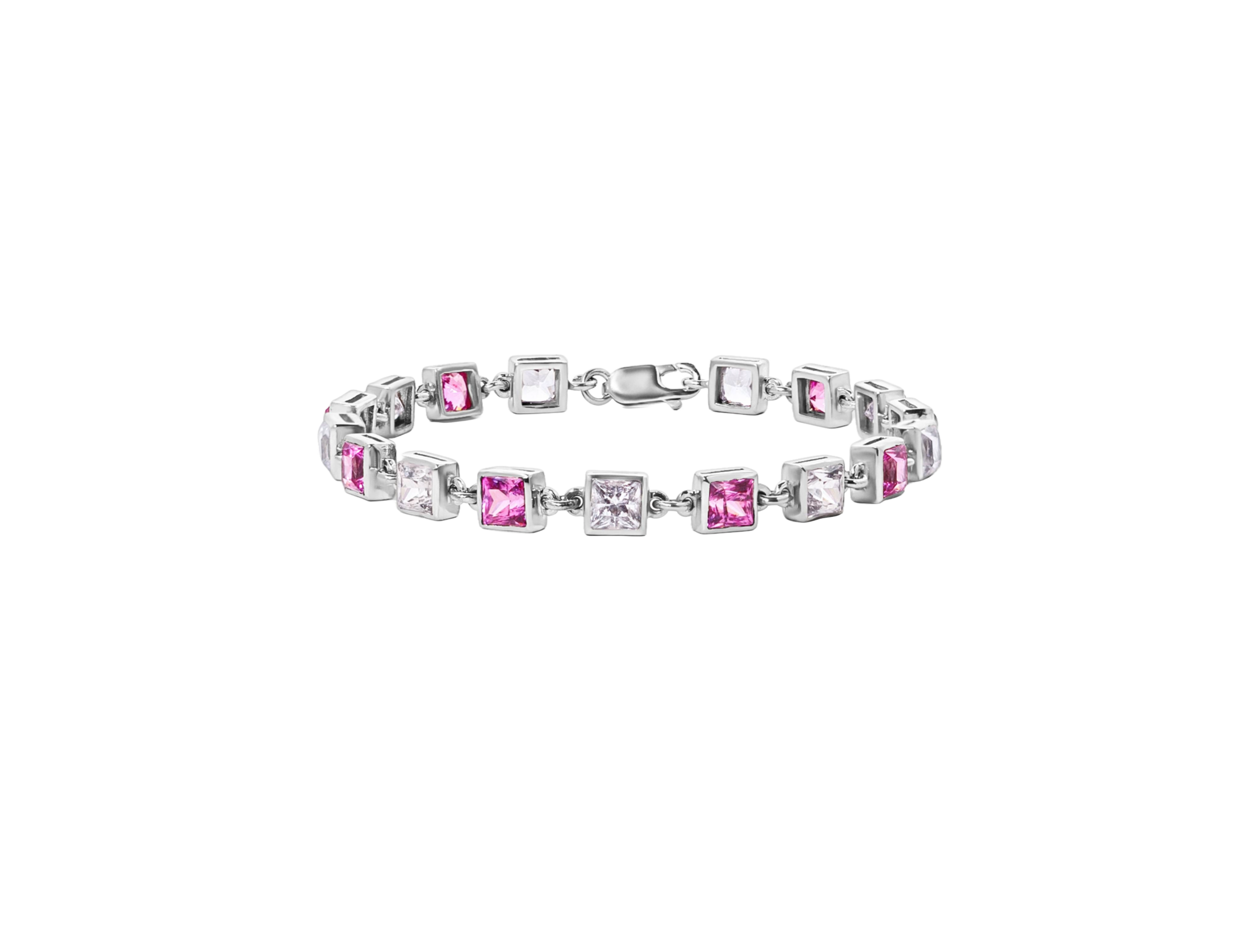 Alternating Pink Ruby and Sapphire SquareCut Bracelet – Sterling Silver