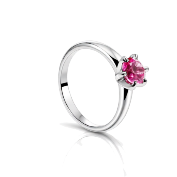 Round Brilliant Pink Lab Created Ruby Solitaire Ring – Sterling Silver