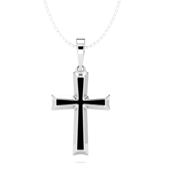 Unisex Black Inlay Cross Pendant – Sterling Silver