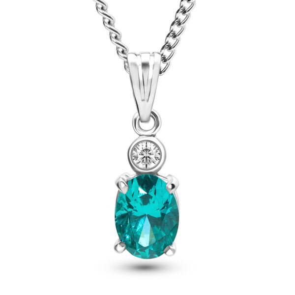 Lagoon Glow  Lab-Cultured Paraíba Oval Pendant with Zircon in Sterling Silver