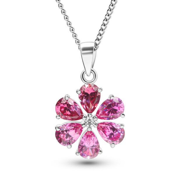 Radiant Blossom  Lab-Created Ruby Flower Pendant in Sterling Silver