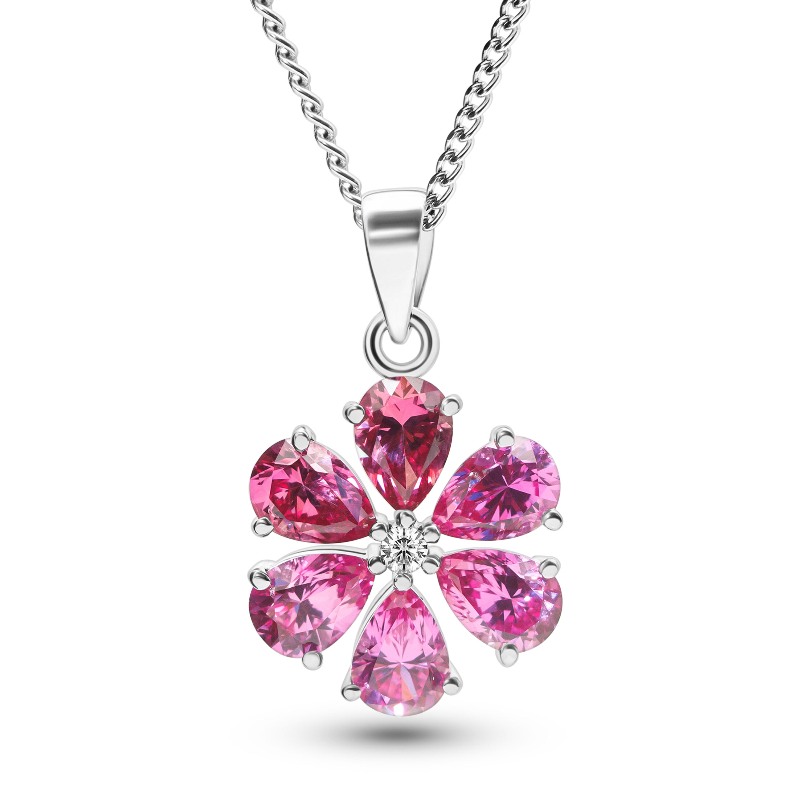 Radiant Blossom Lab-Created Ruby Flower Pendant in Sterling Silver