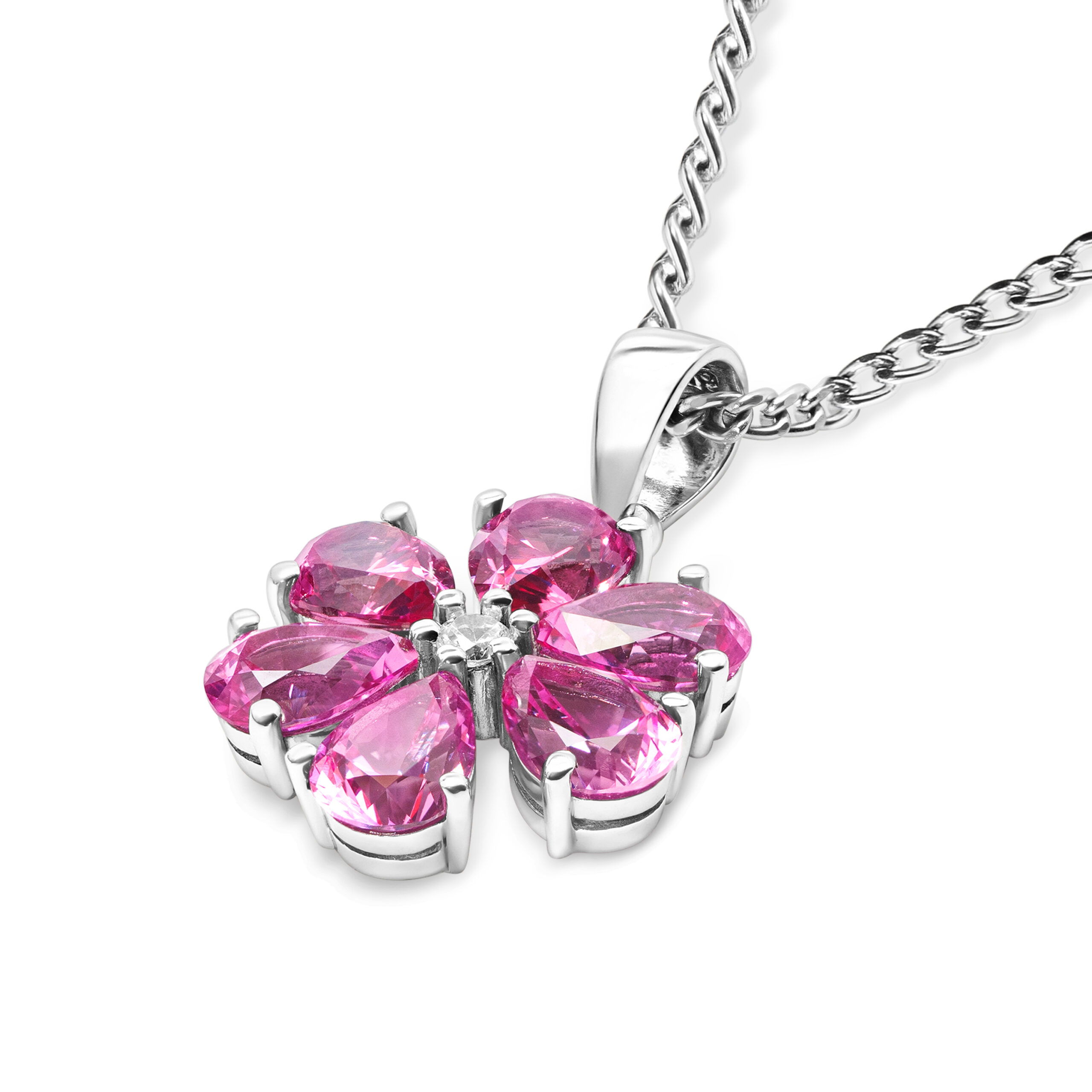 Radiant Blossom Lab-Created Ruby Flower Pendant in Sterling Silver - Image 3
