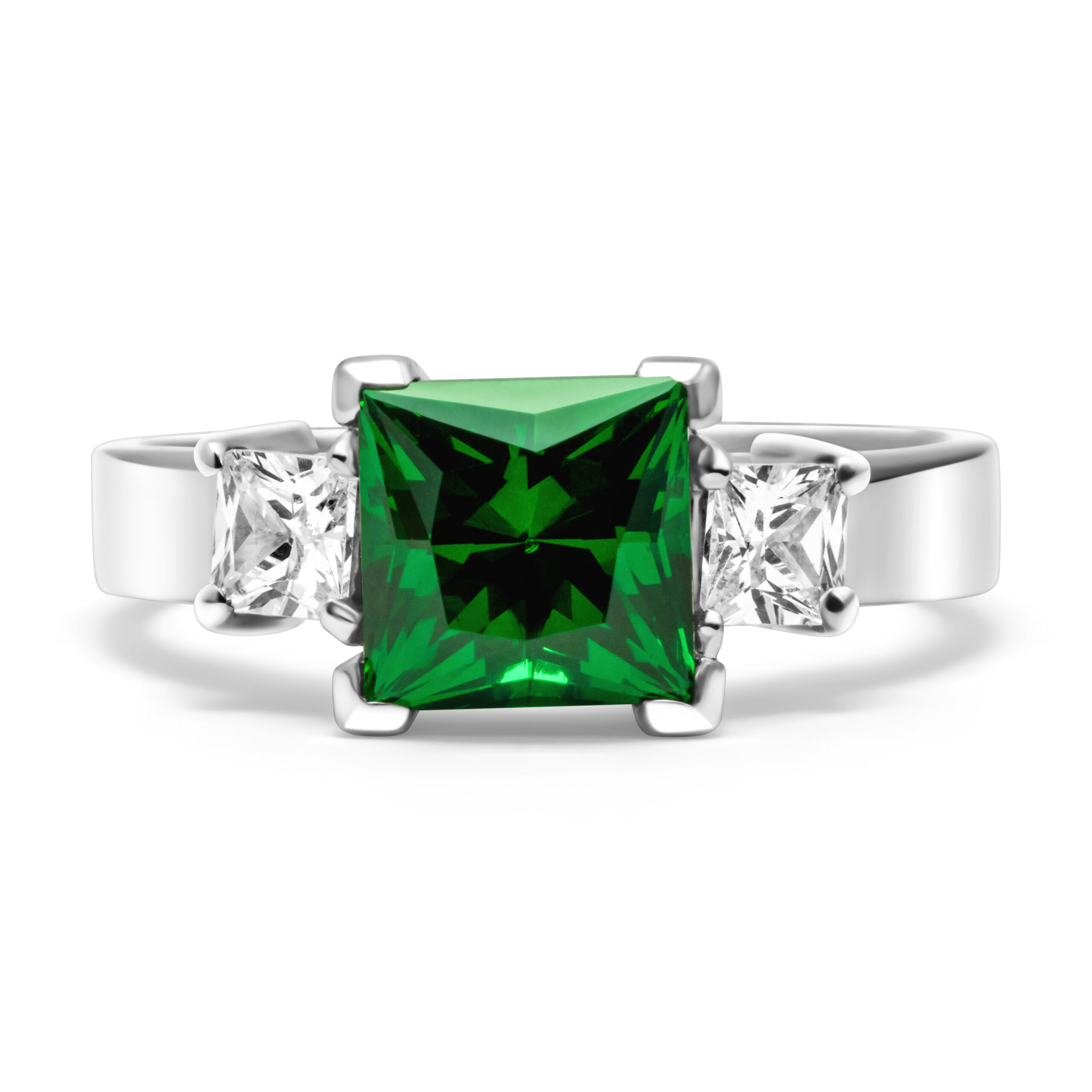 Emerald Prestige Princess-Cut Lab Emerald Ring in Sterling Silver