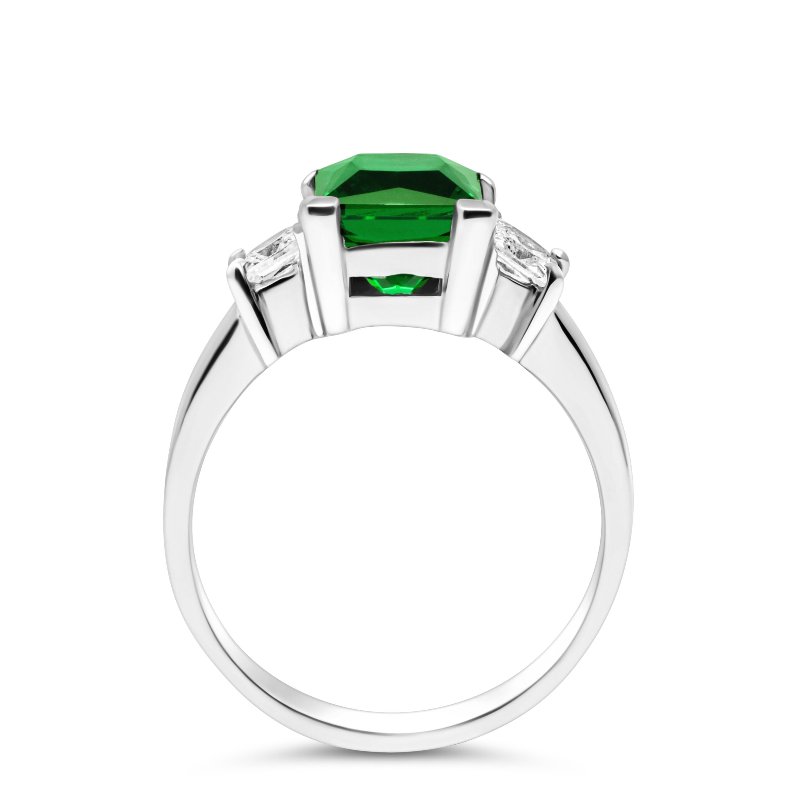 Emerald Prestige Princess-Cut Lab Emerald Ring in Sterling Silver - Image 2