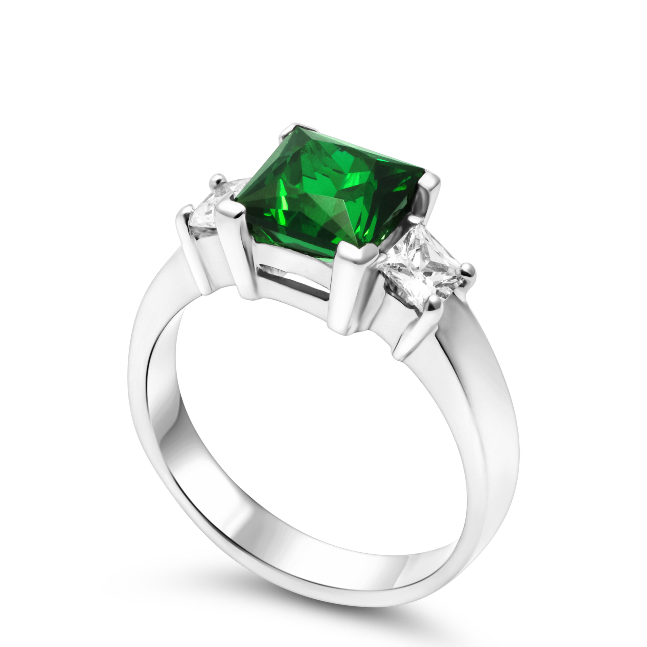 Emerald Prestige Princess-Cut Lab Emerald Ring in Sterling Silver - Image 5