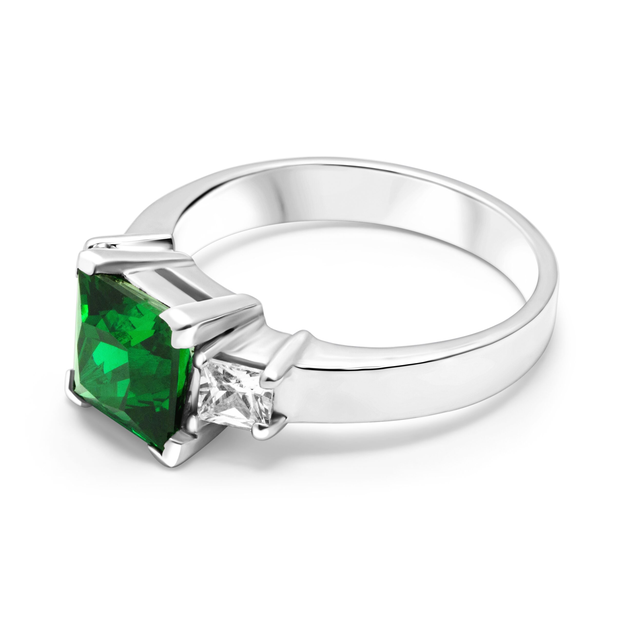 Emerald Prestige Princess-Cut Lab Emerald Ring in Sterling Silver - Image 4