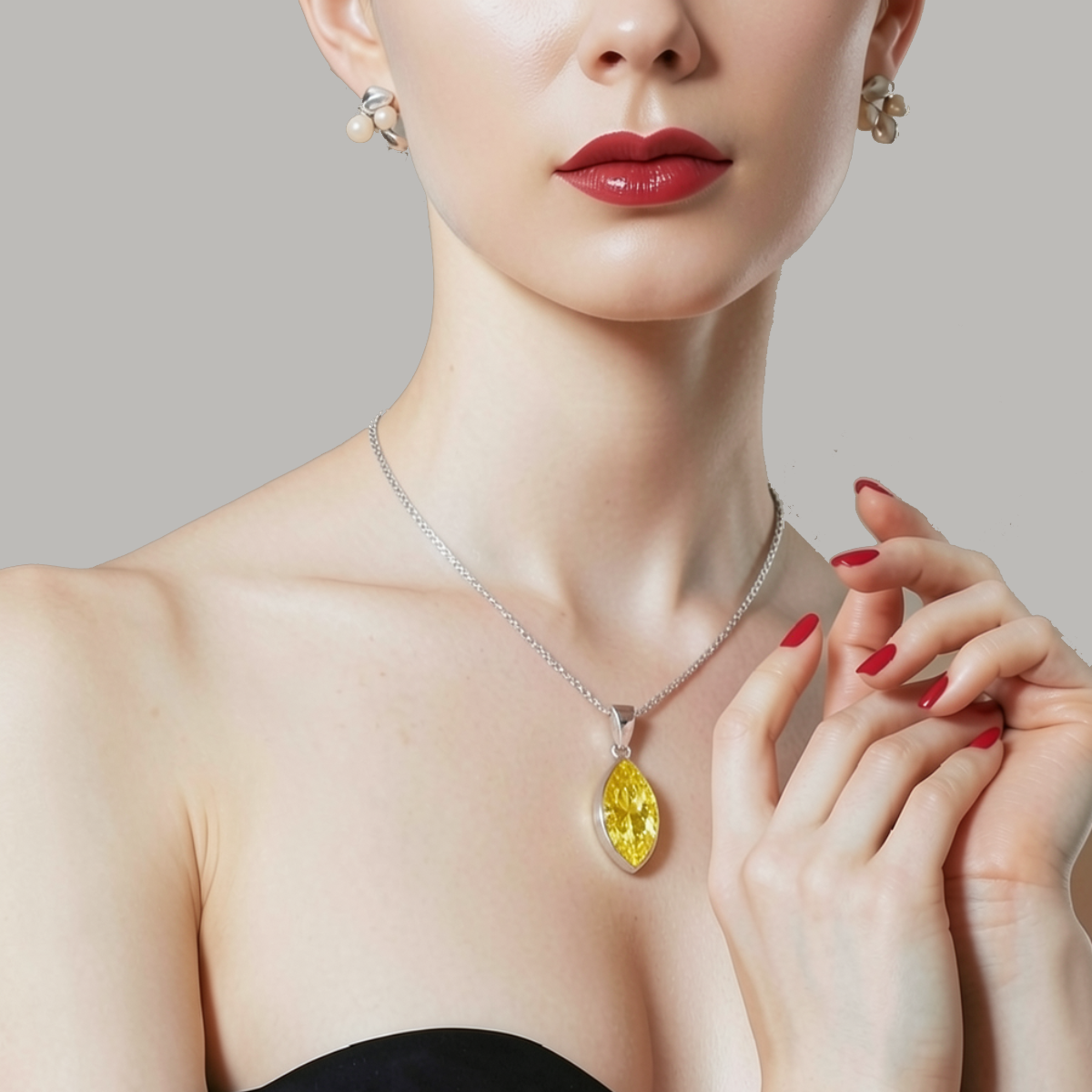 Yellow YAG Marquise Cut Necklace - Sterling Silver - Image 2