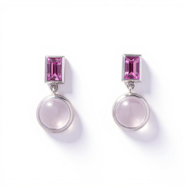 Aurora Glow Moonstone Baguette Earrings (Blue & Pink)