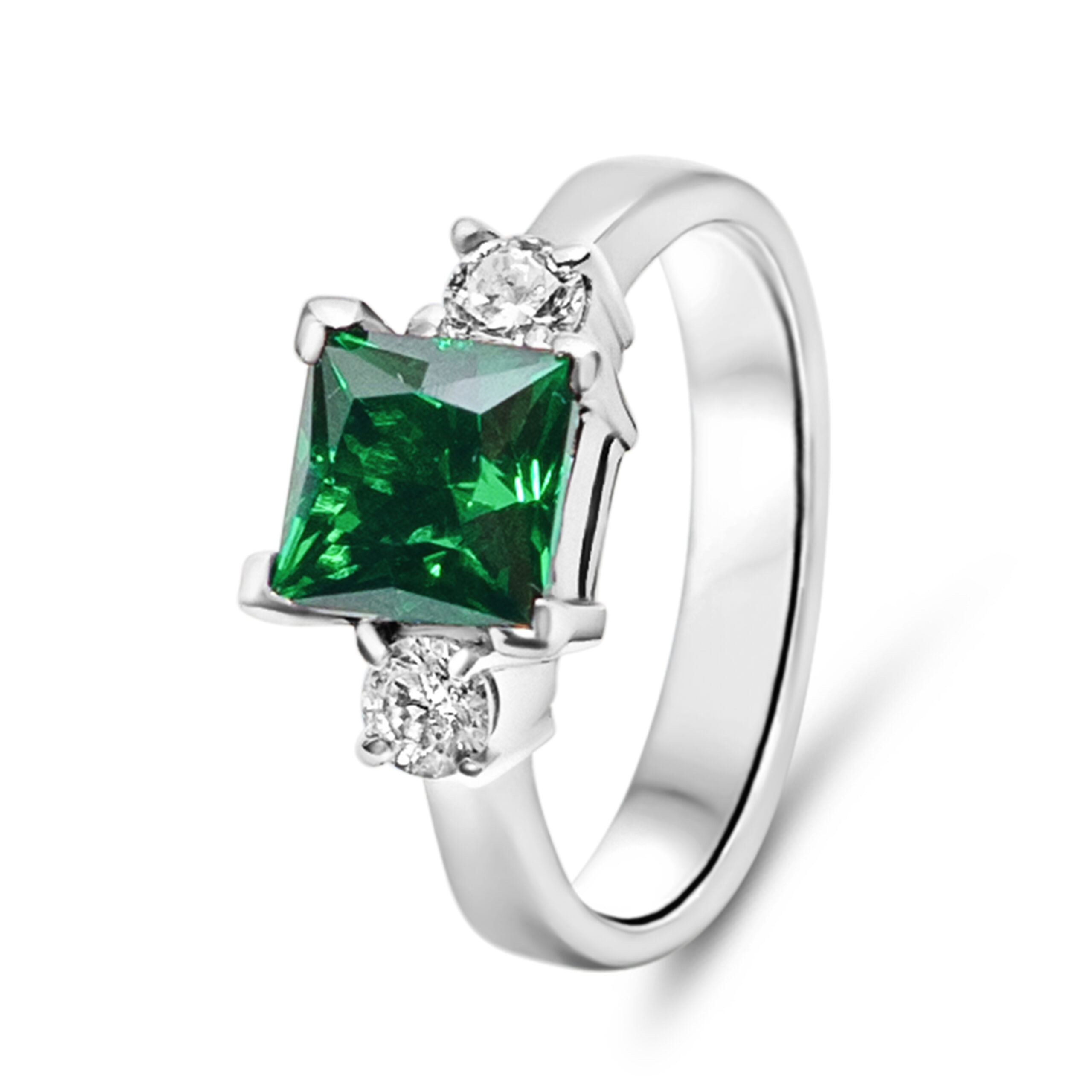 Emerald Prestige Princess-Cut Lab Emerald Ring in Sterling Silver - Image 3
