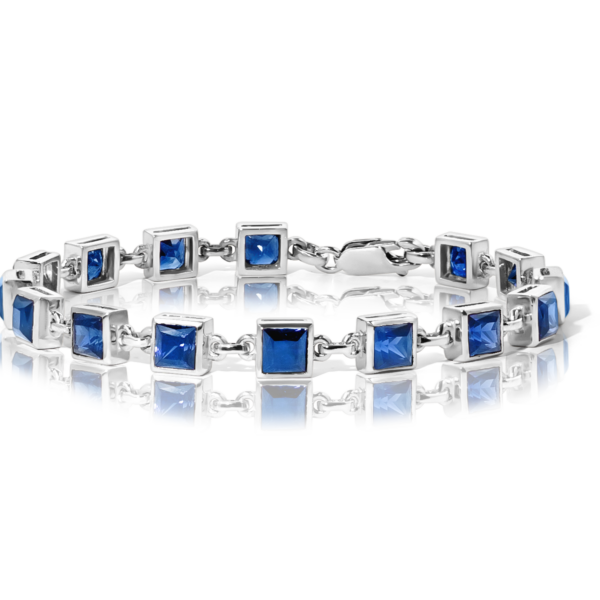 Imperial Line  Royal Blue Sapphire Baguette Bracelet in Sterling Silver