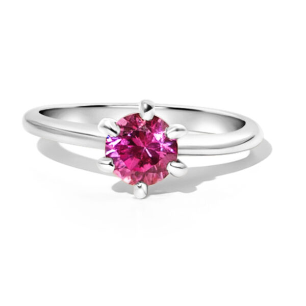 Classic Dainty Lab Ruby Ring in Sterling Silver (6mm Round Brilliant)