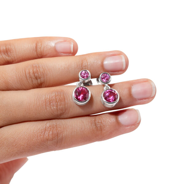 Dual Radiance Lab-Created Ruby Drop Earrings in Sterling Silver (8mm & 5mm)