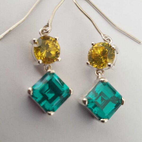 Tropical Radiance  Paraíba & Yellow Sapphire Drop Earrings in Rhodium-Plated Sterling Silver