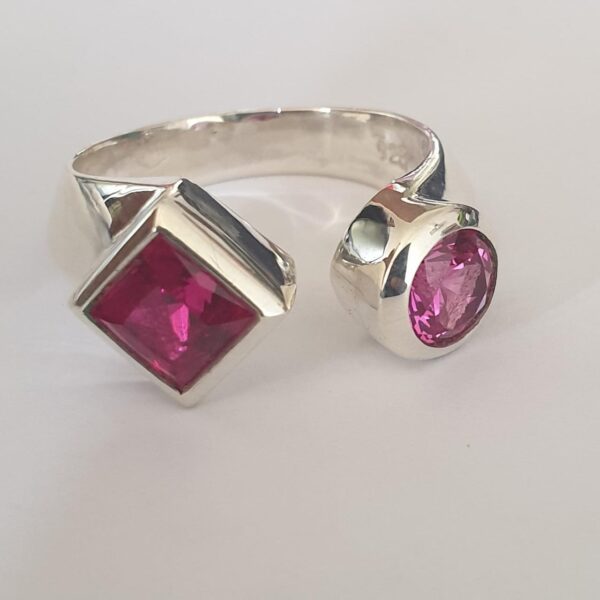 Blush Royale  Pink Sapphire & Ruby Dual-Cut Statement Ring in Rhodium-Plated Sterling Silver