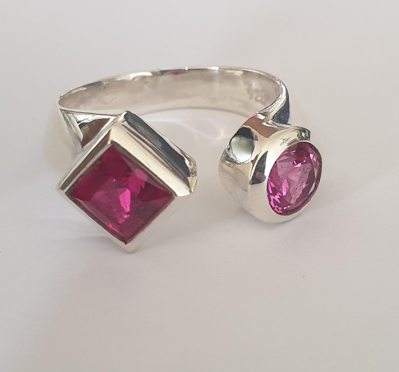 Blush Royale Pink Sapphire & Ruby Dual-Cut Statement Ring in Rhodium-Plated Sterling Silver