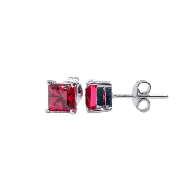 Royal Spark Princess-Cut Ruby Stud Earrings in Sterling Silver
