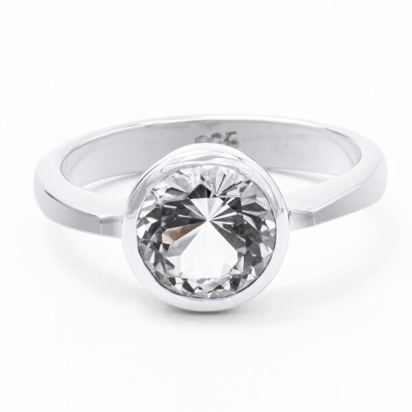 Diamond Radiance Round White Topaz Ring in Sterling Silver