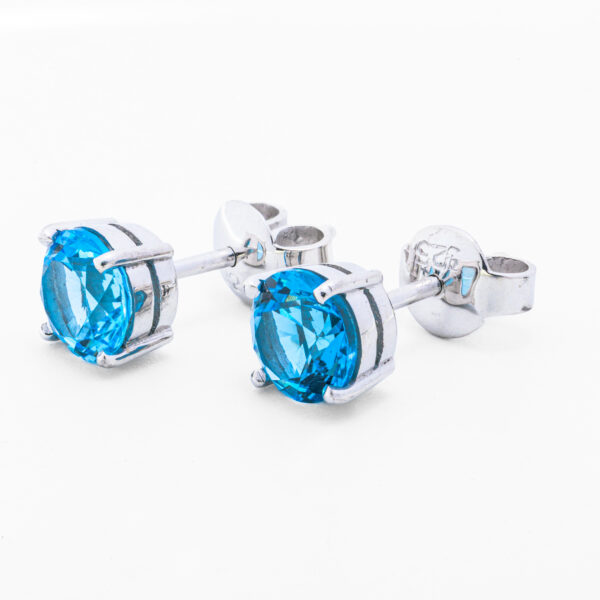 Ocean Spark Round Swiss Blue Topaz Stud Earrings in Sterling Silver