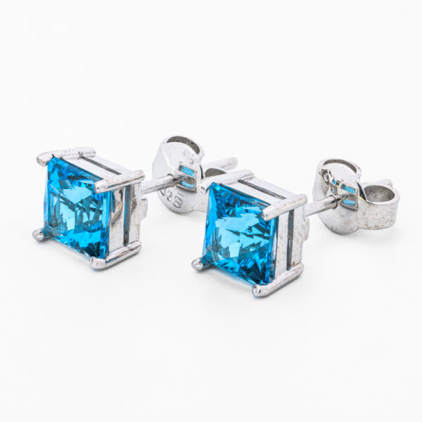 Azure Spark Princess-Cut Swiss Blue Topaz Earrings in Sterling Silver