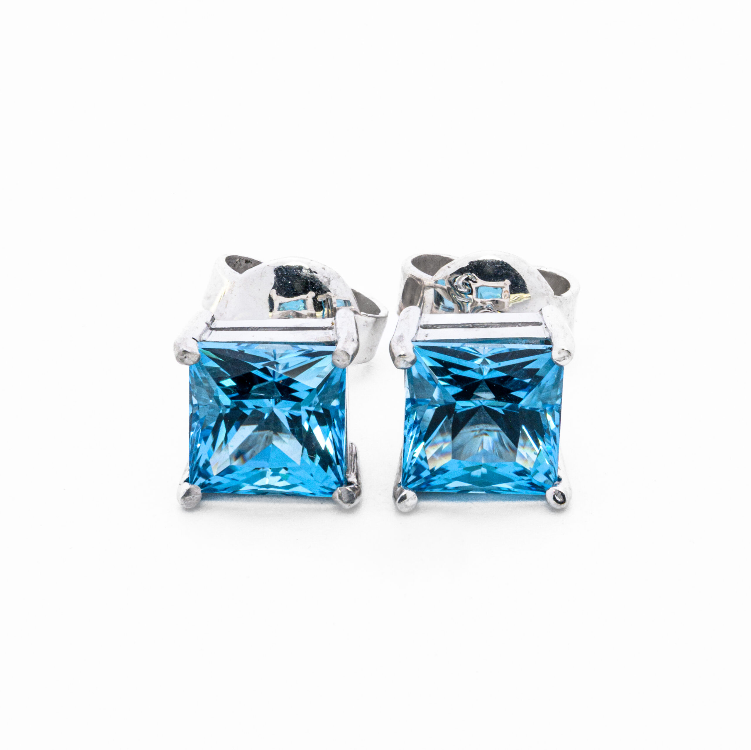 Azure Spark Princess-Cut Swiss Blue Topaz Earrings in Sterling Silver - Image 3