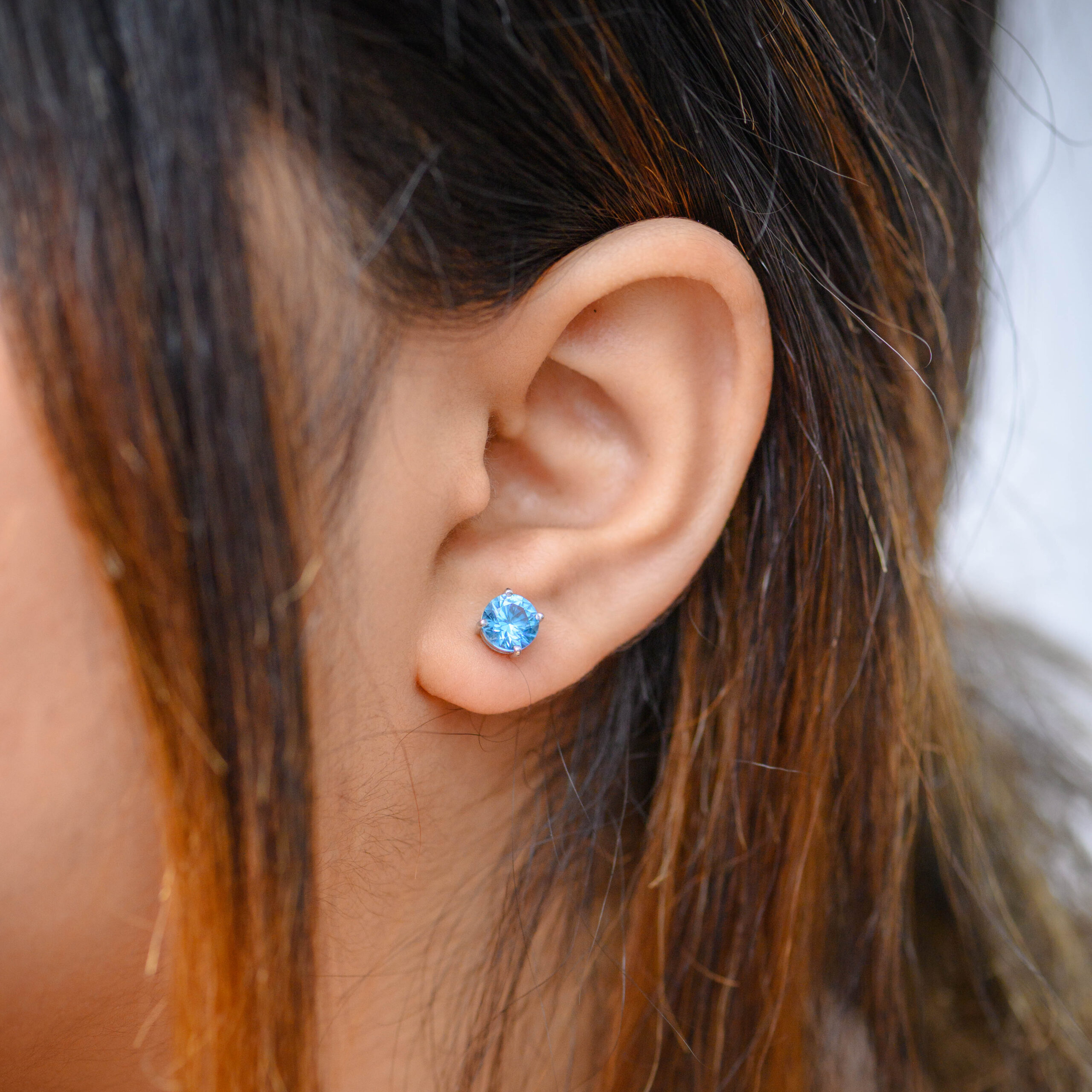 Ocean Spark Round Swiss Blue Topaz Stud Earrings in Sterling Silver - Image 2