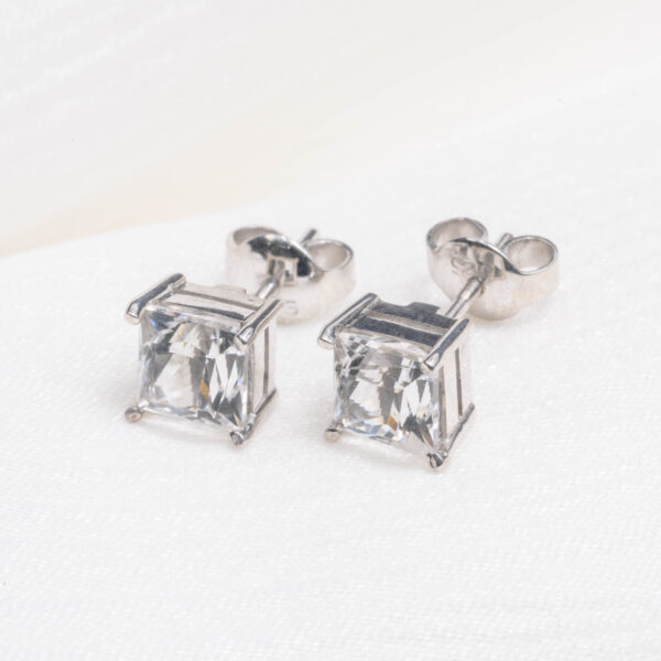Diamond Spark Princess-Cut White Topaz Stud Earrings in Sterling Silver