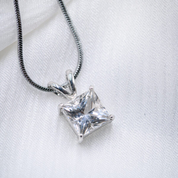 Princess-Cut White Topaz Pendant in Sterling Silver – Two-Hook Center Setting